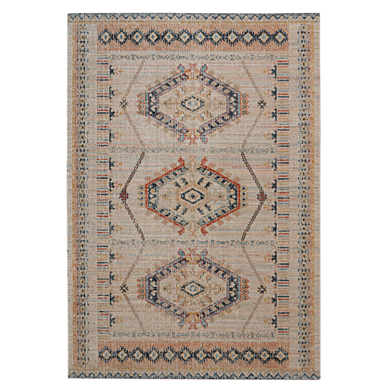 Rectangle Presli Oriental Machine Woven Polyester Area Rug in Ivory/Terracotta, Rectangle 3' x 5'