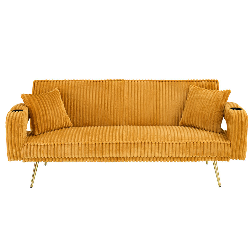 Orange Corduroy With Solid Wood And Artificial Board Frame Thick Soft Sponge Filling For Comfort, Orange