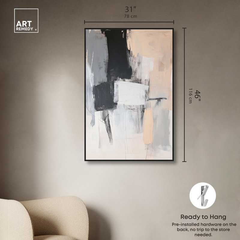 «Dusky Blush», art abstrait sur pierre par Art Remedy, H 16 po x l 11 po x P 1,2 po, Cadre noir