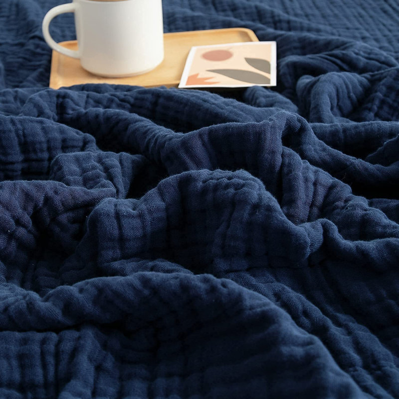 Couverture 100% coton Gwen, Bleu marine
