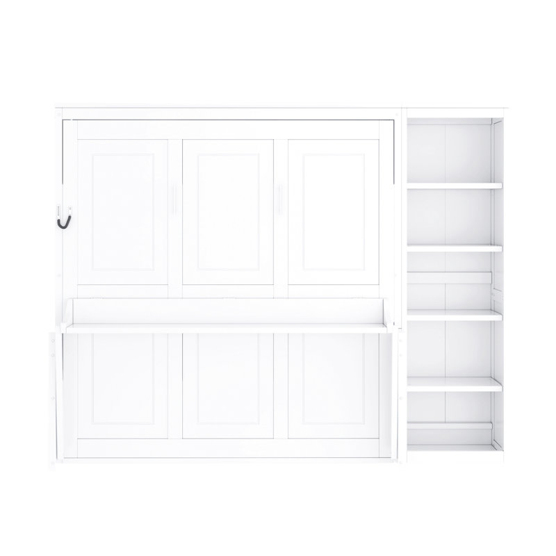 Grand lit escamotable avec bureau et bibliothèque, H 86,8 po x l 92 po x P 84,6 po, Blanc