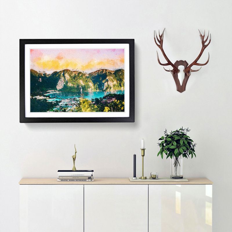 Phi Phi Islands in Thailand - Picture Frame Painting Print, 27cm H x 36cm W x 2cm D, Black Framed
