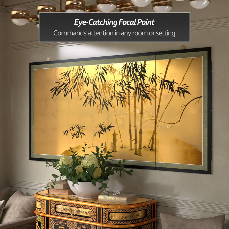 24" Leaf Bamboo 4 Panel Room Divider, 36" H x 72" W