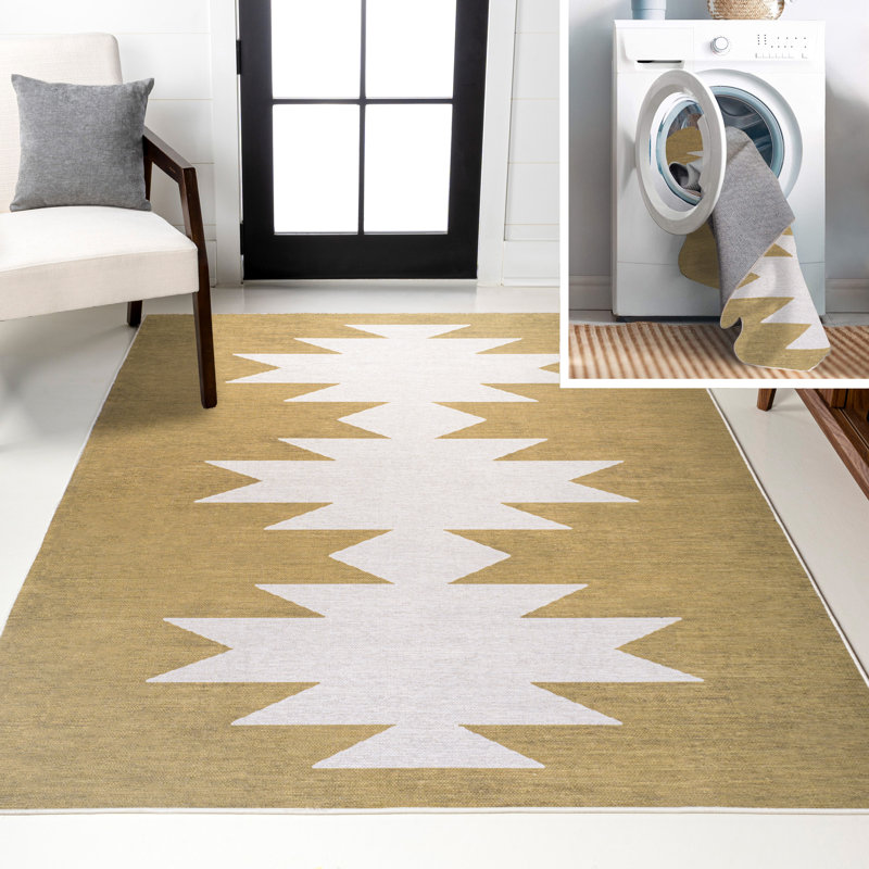 Savoy Minimalist Geometric Machine-Washable Moss/Cream Rug, Rectangle 7'10" x 10'
