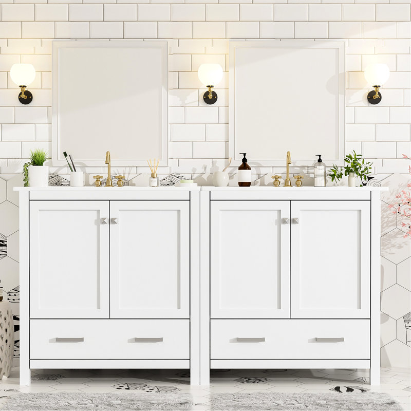 Armoire de salle de bain moderne de 60 po, lavabos doubles, rangement et meuble-lavabo esthétique élégant