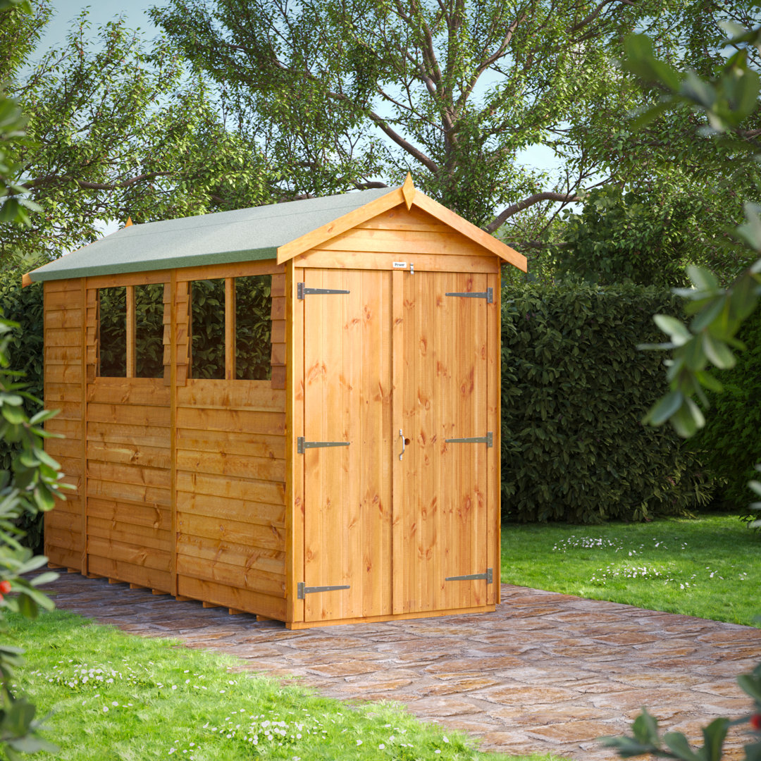 Powersheds 10 x 4ft Timber Overlap Apex Garden Shed, Double Doors