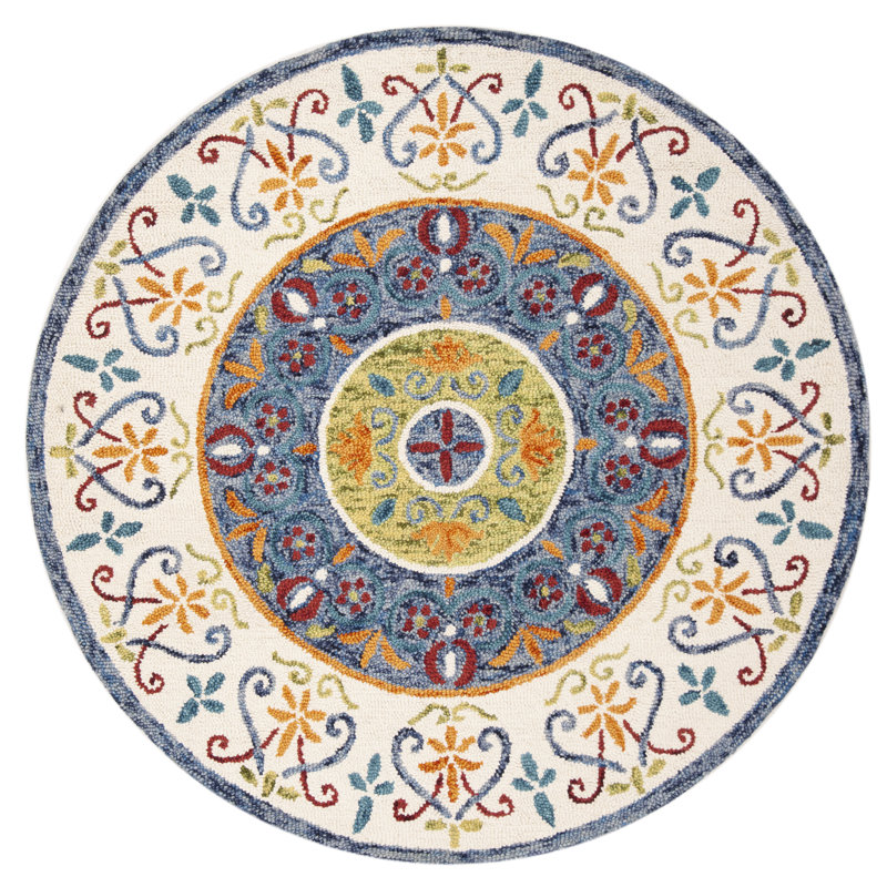 Dealba Novelty Hand Tufted Wool And Cotton With Latex Oriental Rug, Round 4'