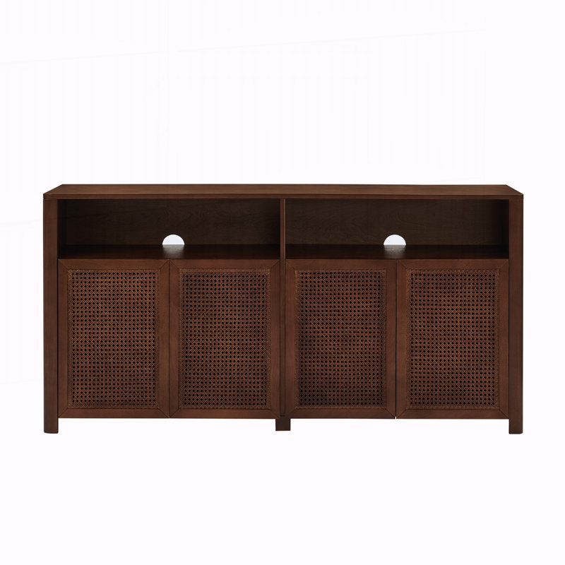 63" Mid Century Modern Rattan Sideboard Buffet Cabinet, Noyer