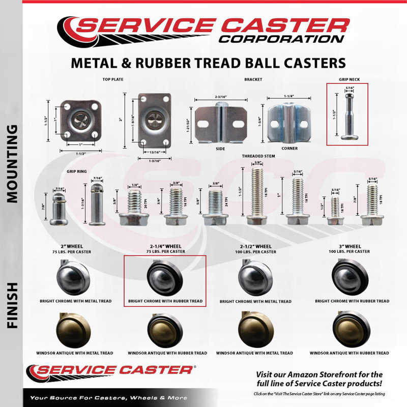 Soft Tread Ball Caster, Bright Chrome