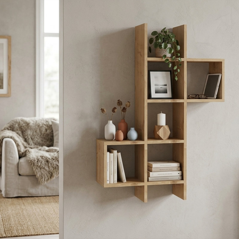 Hester Geometric Solid Wood Wall Shelf