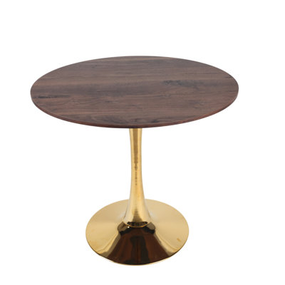 Table de salle à manger 31,5 "en noyer 31,5" avec pieds dorés et table de tulipe de style Mid-Century pour 2 à 4 personnes avec plateau en MDF rond, table de salle à manger sur pied, table basse de loisirs