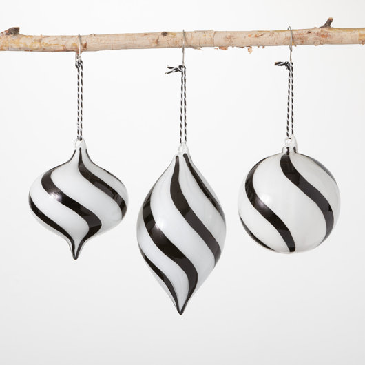 3 Piece Striped Finial Ornament Set