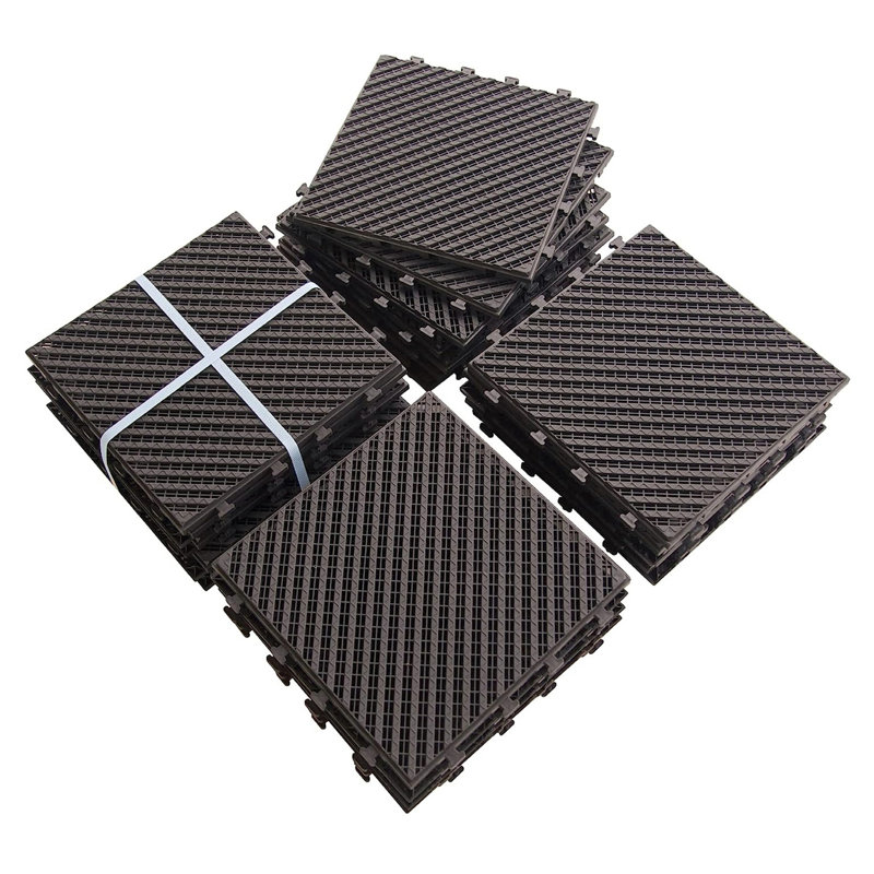 Carreaux de terrasse à emboîtement de patio, tuiles de terrasse carrées composites de 12 po x 12 po, carrelage extérieur en plastique à quatre lattes pour cour arrière de porche de balcon toutes saisons (paquet de 9)