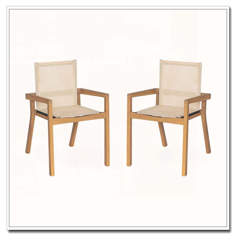 Ensemble de 2 chaises de salle à manger Belfast avec structure en bois d'acacia et assise en filet beige
