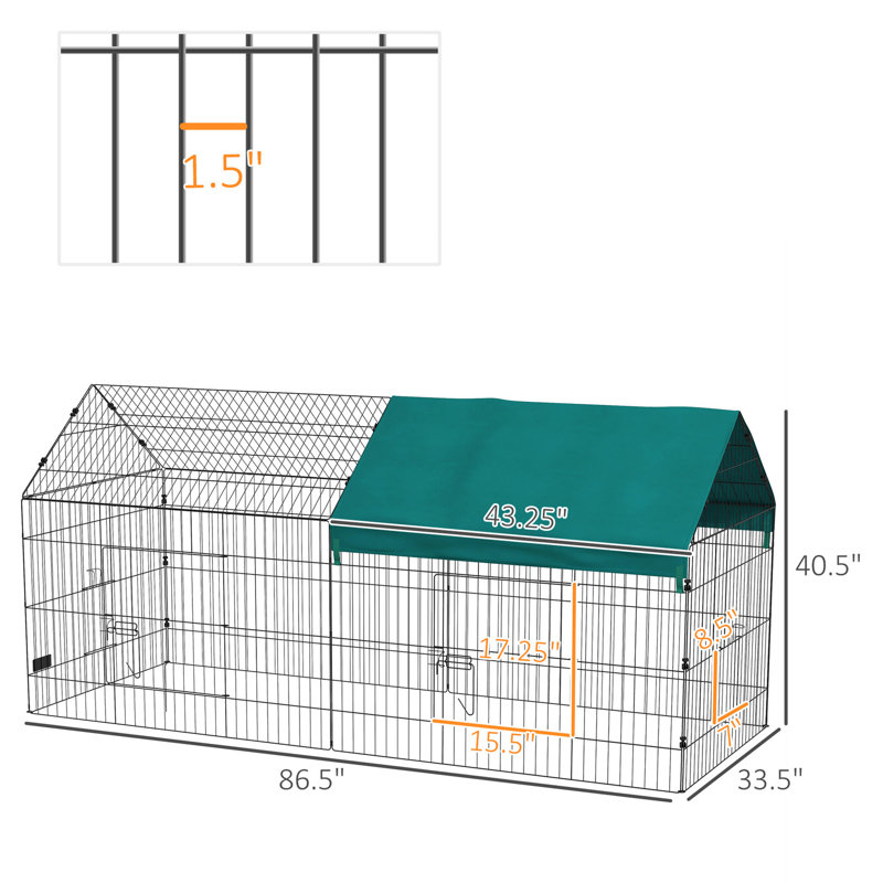 Parc pour petits animaux de 87 po - convient aux lapins, aux poulets et aux chinchillas. Cage extérieure et intérieure avec accès et caractéristiques faciles, acier avec assemblage,