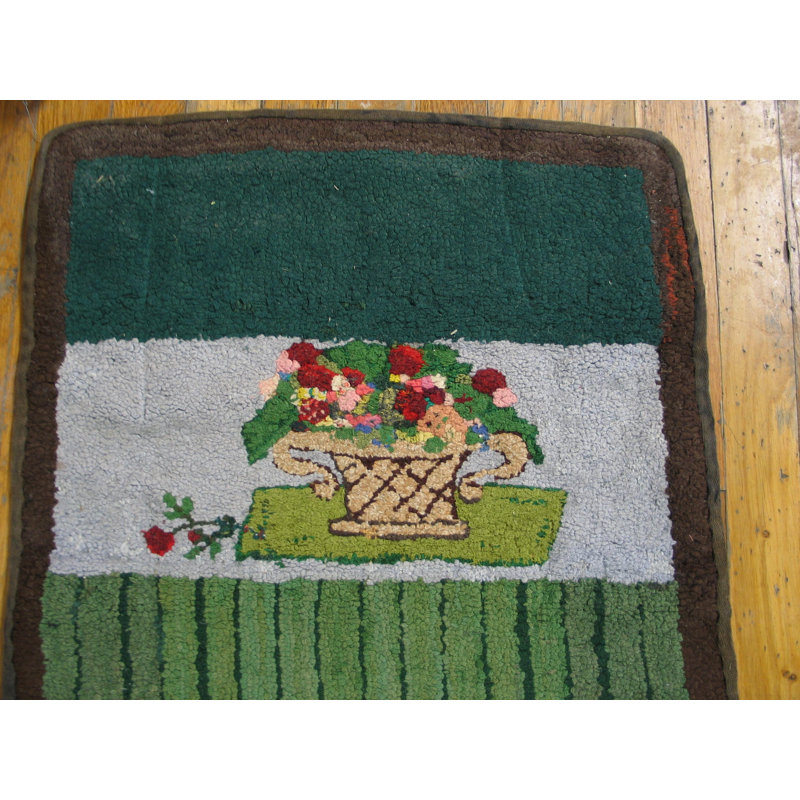 Vintage American Hooked Rug Small Scatter Size Wool Green