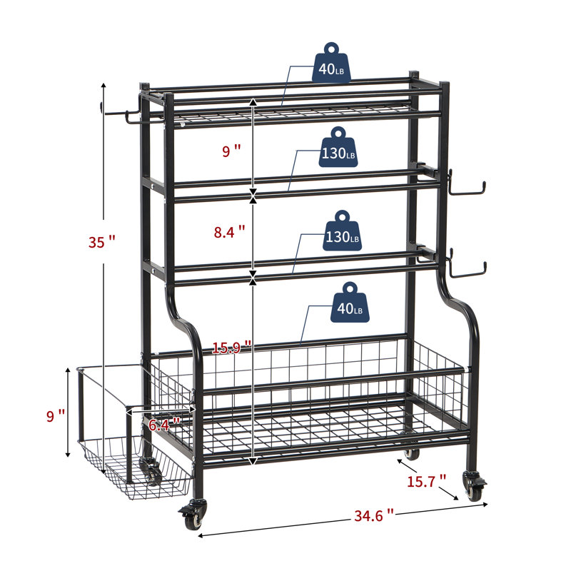True & Tidy Dumbbell Storage Rack & Stand with Wheels and Hooks