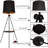Modern Tripod Floor Lamp with Shelves, Black Standing Shelf Lamp with Fabric Shade and Foot Switch for Living Room, Bedroom and Apartment