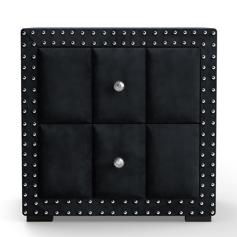 Gianni 2-Drawer Velvet Nightstand, Black