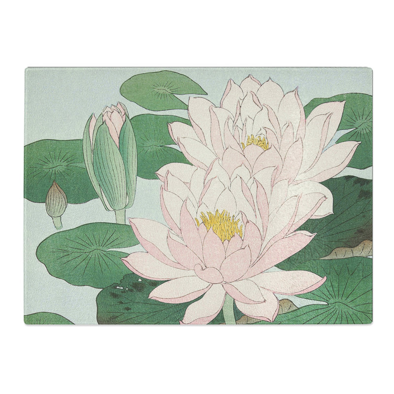Pink Water Lilies By Ohara Koson  Glass Chopping Board