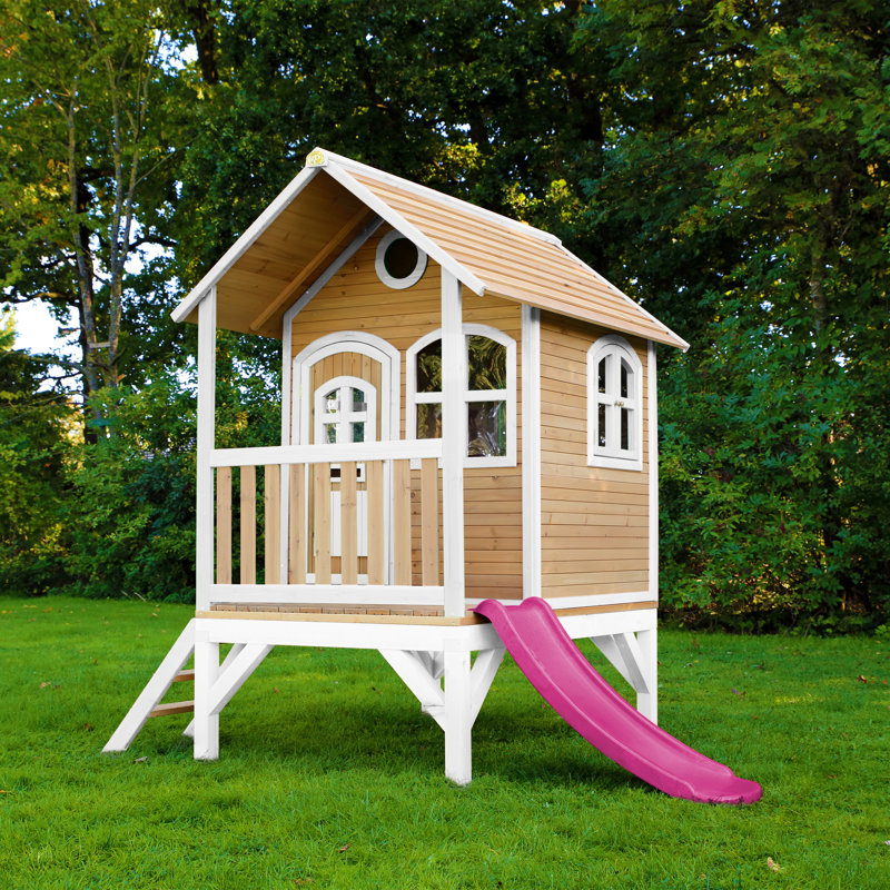Tom AXI 287cm W x 191cm D Outdoor Hemlock Wood Luxury Playhouse, Natural/White/Purple