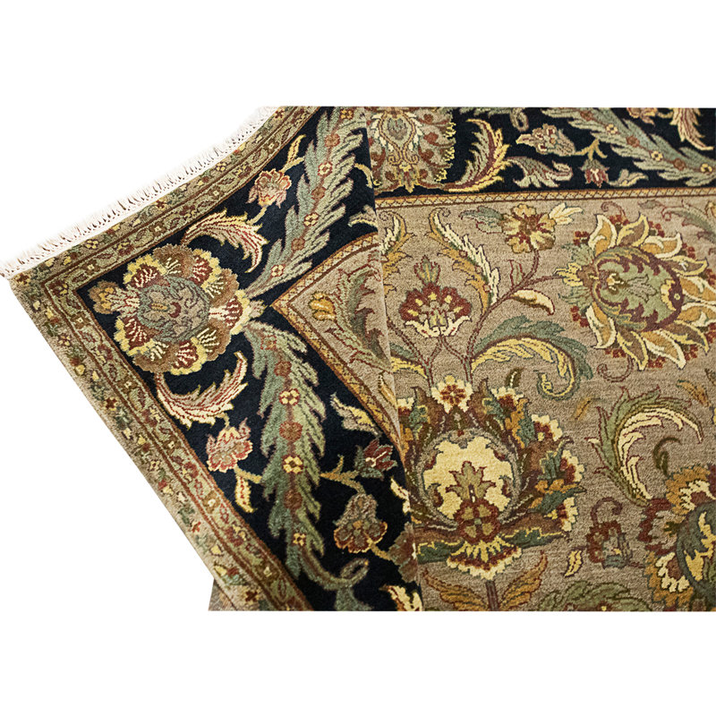 Tapis chameau et noir noué à la main de haute qualité