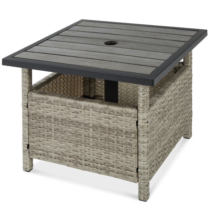 Carmeisha Square Metal Outdoor Side Table With Umbrella Hole , 21.5'' in. W 21.5'' in. D, Gray, Light Gray