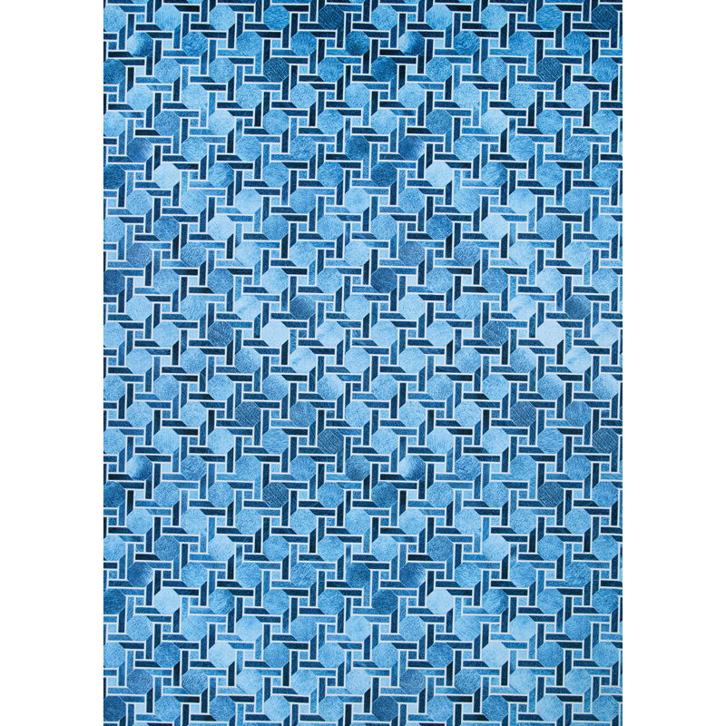 Tapis bleu à motif géométrique, Rectangle 2 pi x 3 pi 7 po