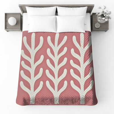 Pink Leaf Branches Quilted Bedspread All Sizes