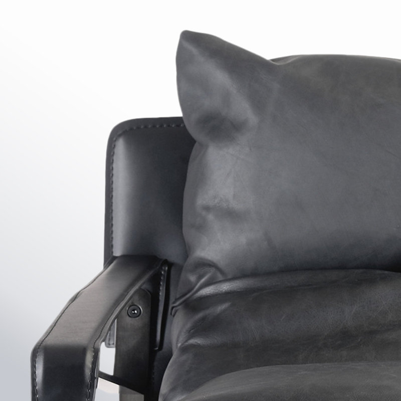 30.75" W Genuine Top Grain Leather Lounge Chair, Black Genuine Leather