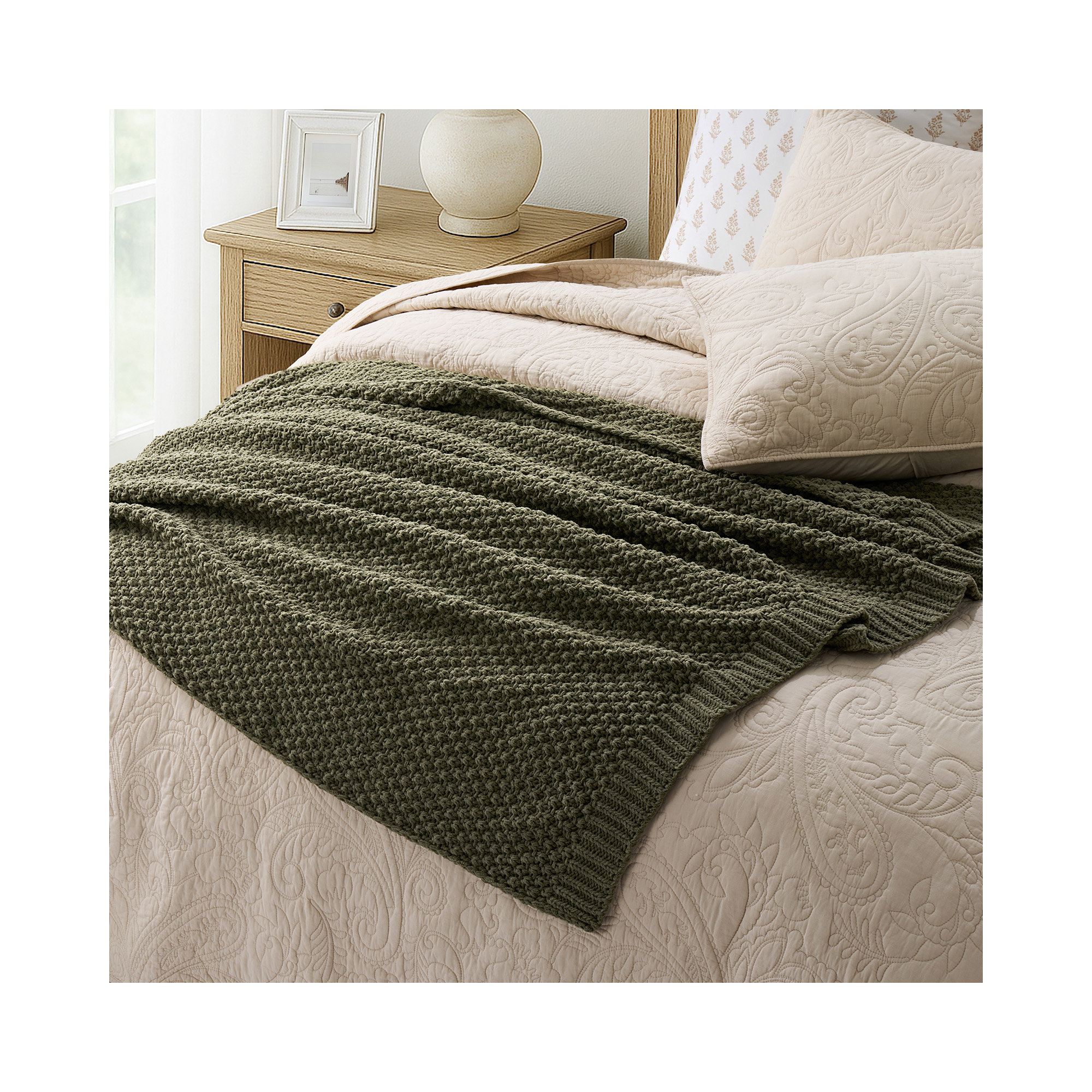 Chunky Chenille Knit Throw Blanket, 80" L x 60" W, Olive Green