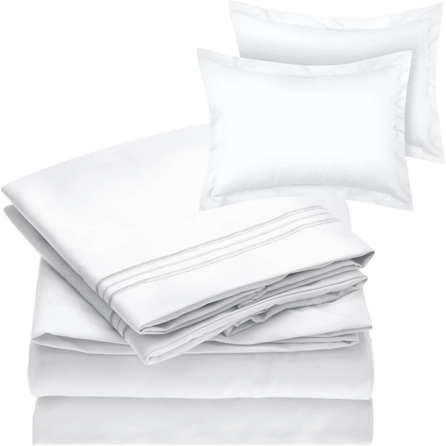 Mellanni Bed Sheet Set + 2 Pillow Shams Bundle Save Hotel Luxury