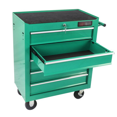 5 Drawer Tool Cabinet With Lock & 4 Wheeled Mobility - Garage Storage Chest Drawers, Locking Feature Wheels