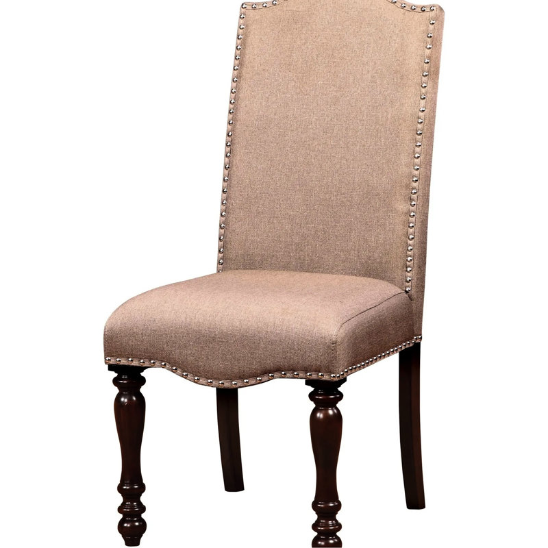 Chaises antiques en cerisier beige (2) - Transitionnel, rembourrage en tissu, pieds tournés pour l'assise de la chaise de salle à manger (2 pièces), bois massif
