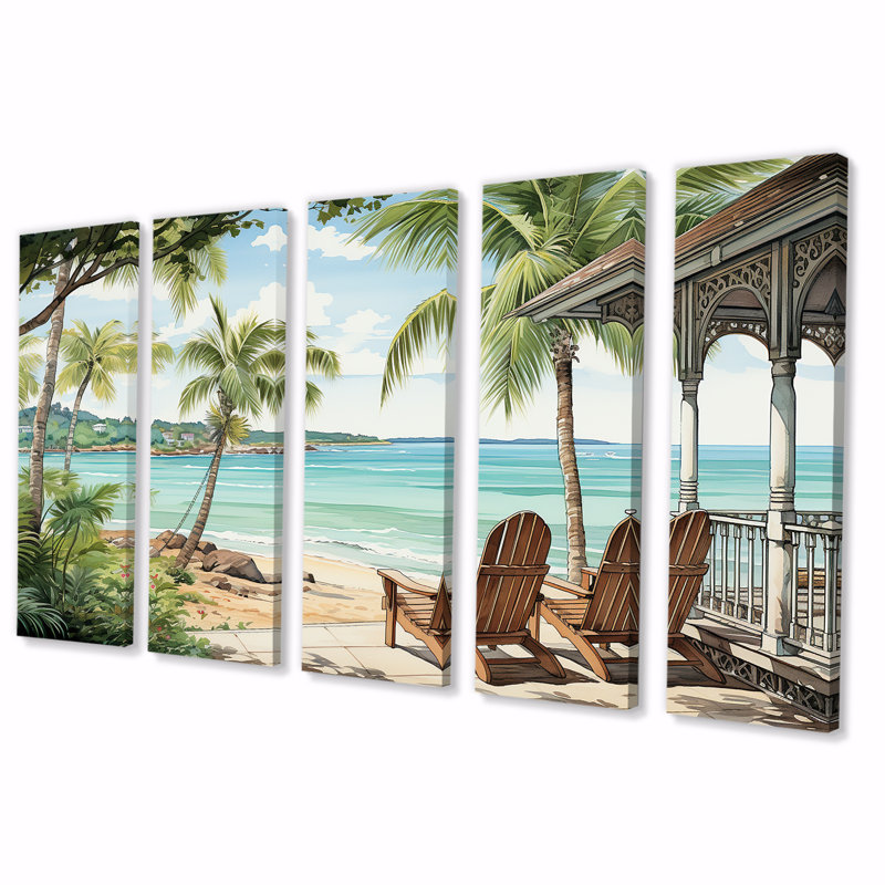 Décoration murale 5 pièces Island Serenity Chairs By The Beach - Coastal Tropical, H 28 po x l 60 po