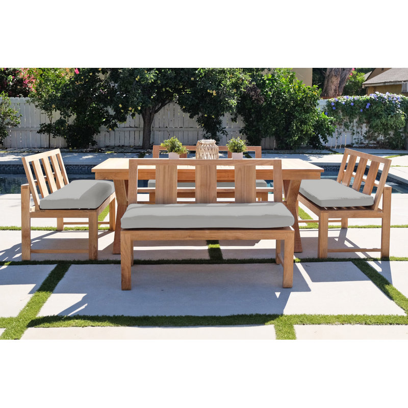 Burrosa 8 - Person Teak Patio Dining Set with Extendable Rectangular Table , Sunbrella® Cushions Included, Granite