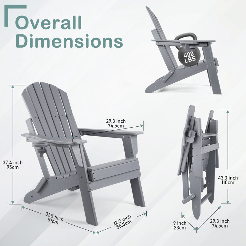 Foldable Outdoor Adirondack Chair, Gray