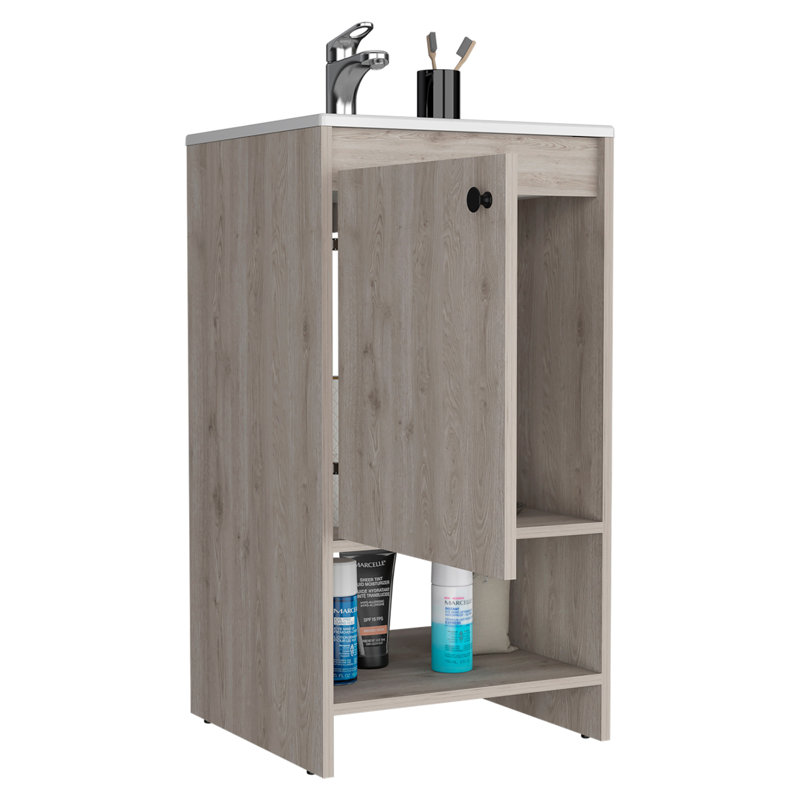 Meuble-lavabo Jane, armoire à une porte, deux tablettes, Gris
