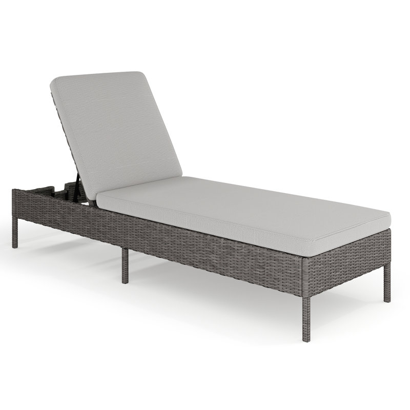 Martha Stewart Bedford Outdoor Rattan Wicker Chaise Lounge Chair With All-Weather Cushions, Gray/Gray