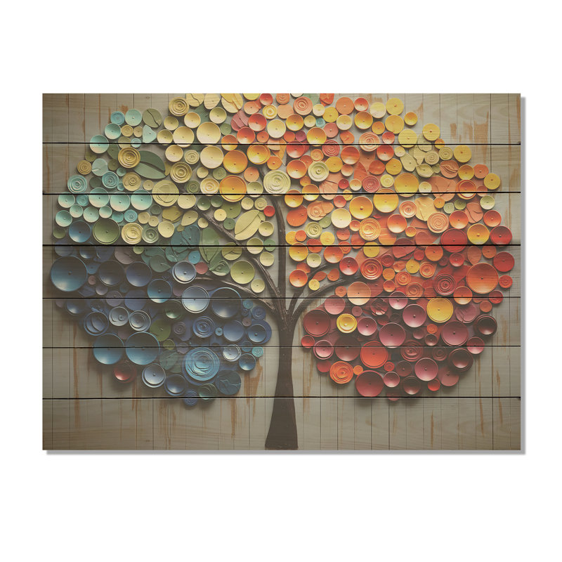 Colorful Rainbow Tree Of 4 Seasons - Tree Canvas On Wood Print, 24" H x 32" W x 0.78" D