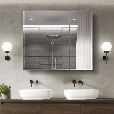 Sawatt 24'' W 24'' H Frameless Medicine Cabinet Mirror 2 Adjustable