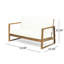 Table basse belge avec structure en lattes de bois, coussins d'eau pour terrasse, largeur 33,5 pouces, croquis en couleur.