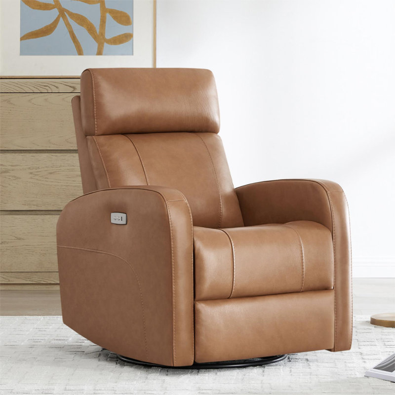 Fauteuil inclinable électrique pivotant en cuir véritable Arrianna-Fiona, Cuir véritable galet brun selle