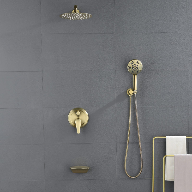 12 Inch Wall Mount Shower System With Hand Shower Single Handle Shower Faucet Set Brass Waterfall Shower Trim Kit With Tub Spout