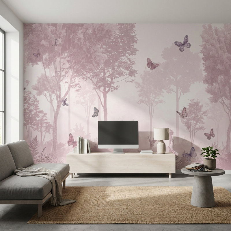 Forest Wallpaper Butterflies Deer Wall Mural, 140"x108", Peel and Stick