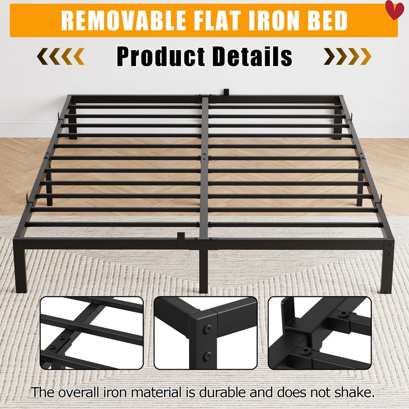 Metal Platform Bed Frame Twin Size 14 Inch, Noise Free Quiet Design, Heavy Duty Steel Support, Under Bed Storage, Easy Assembly