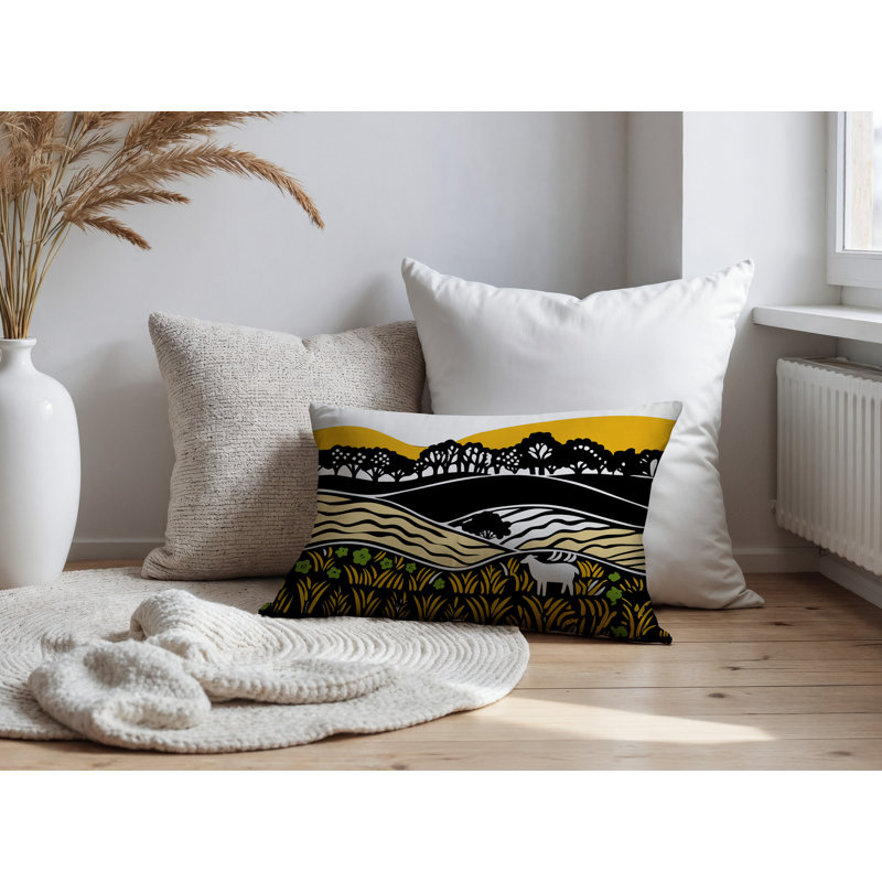 Oreiller rectangulaire intérieur / extérieur Voldy Floral Landscape, Jaune, Rectangle H 14 po x l 20 po
