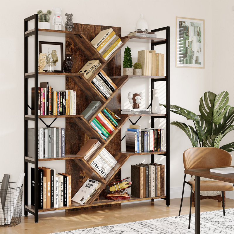 Industrial Tree Bookshelf, 5 Tier Tall Storage Rack With Open Shelves, Large  Bookcase Organizer For Bedroom Living Room Office