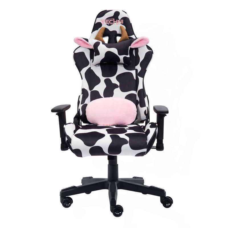 Gaming Chair with Cushion,Comfortable and Stylish for Gaming and Work, Black, Black/White