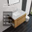 Meuble-lavabo suspendu de 76 cm avec lavabo, porte à fermeture amortie, comptoir et dosseret en marbre synthétique blanc de Carrare de 5 cm, contreplaqué